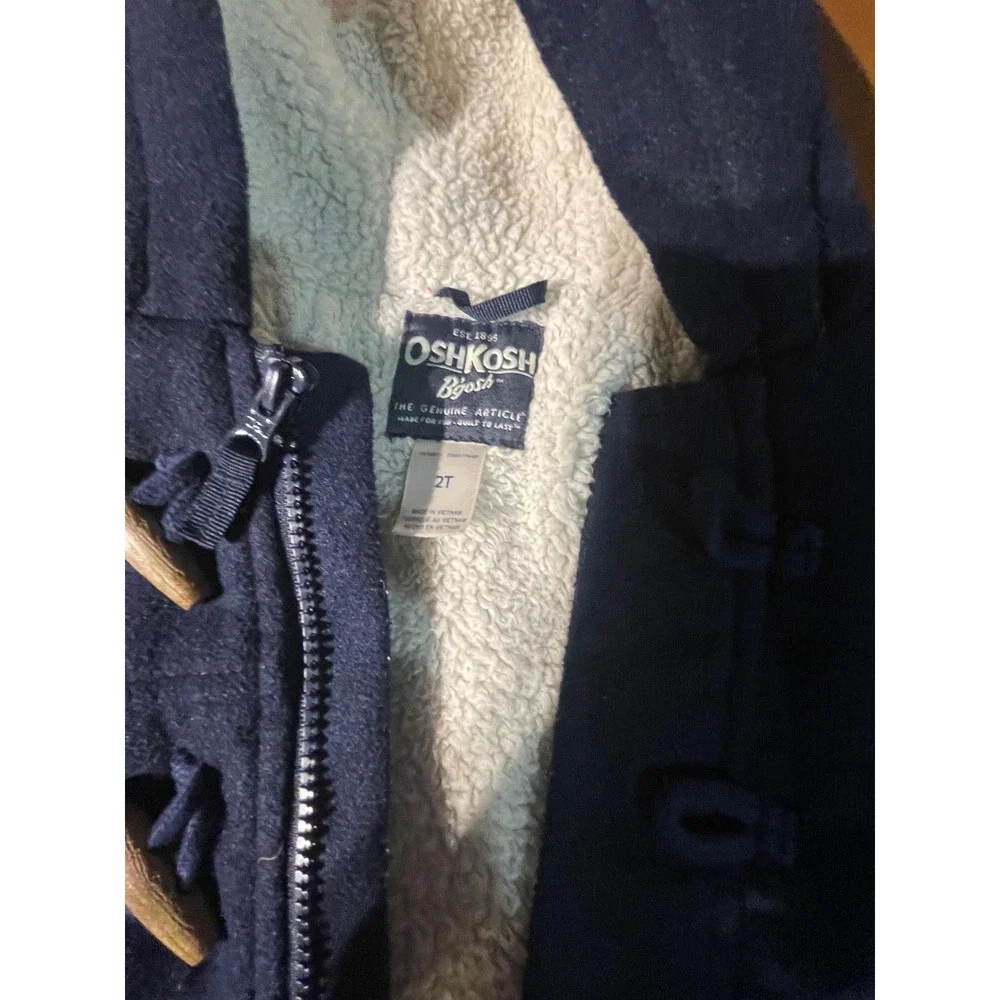 OshKosh B'gosh Toddler Boys Navy Sherpa Lined Toggle Duffle‎ Coat Size 2T preppy